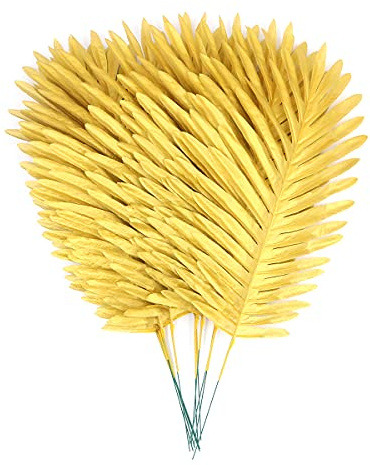 Shiwaki 20 Pièces Feuilles de Palmier Tropical Doré Artificielles pour la Décoration de Fête, Mariage et Maison