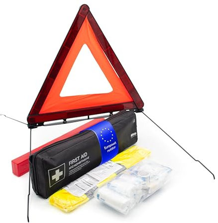 KFZ-Verbandtasche inkl. Warndreieck und Warnweste nach aktueller DIN 13164:2022 | Gültig für 2025 | Verbandkasten/Erste Hilfe Set für PKW/Auto/Motorrad | schwarz | langes Format