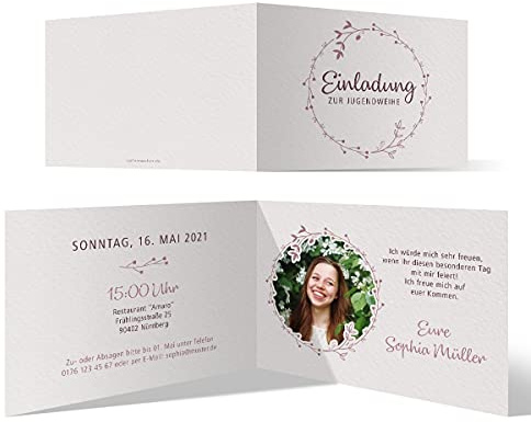 10 x Jugendweihe Einladungskarten Einladungen individuell mit Text und Fotos DIN A6 Klappkarte - Blumenkreis