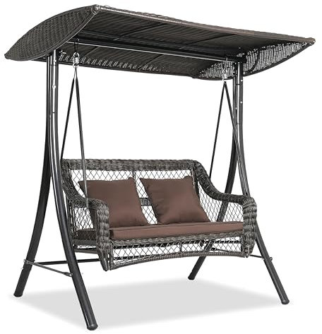 wuuhoo® Hollywoodschaukel Audrey 2 - Sitzer mit Sitzauflage - Gartenschaukel aus Polyrattan und verstellbarem Dach, wetterfeste Gartenmöbel