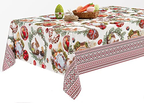 Mambo-Design PVC Tischdecke Ostern 7 Osterhase Meterware Wachstuch Eckig Breite & Länge wählbar abwaschbar, Größe:140 x 120 cm