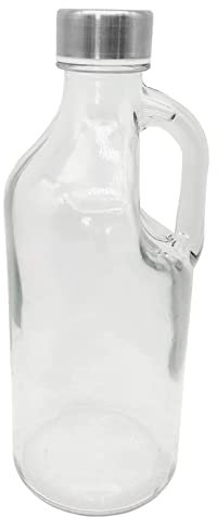 Acan Tradineur - Botella de Cristal con asa 1000 ml, Tapa de Rosca de plástico y Metal, Jarra dispensadora 24,7 x 9,5 cm para Agua fría o Caliente, Bebidas, té Helado