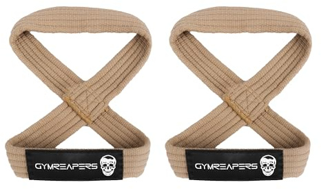 Gymreapers Figure 8 Lifting Straps for Deadlift, Powerlifting, Strongman, & Cross Training Strong Weightlifting Wrist Straps for Men, Women (Khaki, Medium)