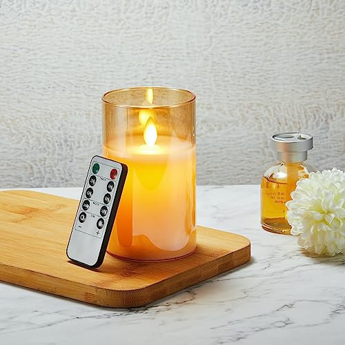 Koelaa Candela a LED, candele a batteria in vetro dorato, candela senza fiamma con telecomando, tremolante, candele in vera cera con funzione di temporizzazione per Natale, Halloween, festival