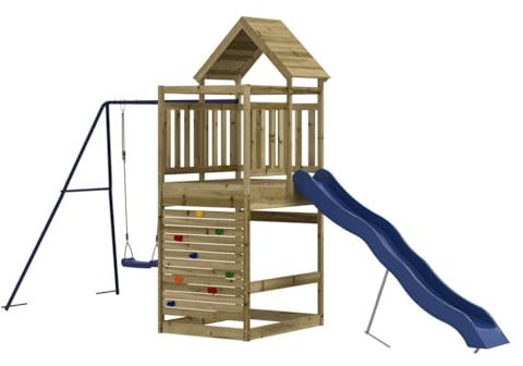 vidaXL Spielturm, Klettergerüst mit Kletterwand Rutsche Schaukel, Kinder Kletterturm mit Sandkasten, Spiel-Zubehör für Garten, Spielgeräte Spielplatz, Imprägniertes Kiefernholz