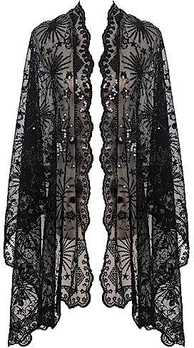 keland 1920er Jahre Pailletten Cape Schal Tuch Schaltuch Stola Festlich Schultertuch Poncho für Hochzeit Abendkleid (A-Schwarz)