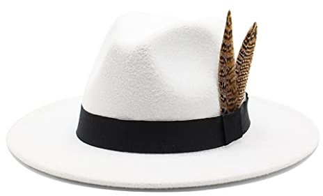 keusyoi Winter Fedoras Hut Herren Filz Klassische Jazz Hüte Schlapphut Frauen Casual Panama Cap für weiße Party Fedoras, weiß, 59/61 cm