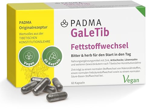 PADMA GaLeTib – Zink für Säure-Basen- & Fettsäurestoffwechsel – 60 Kps | Zink für normalen Säure-Basen- & Fettsäurestoffwechsel, mit Löwenzahn, Artischocke, Bitterstoffe, tibetische Rezeptur, vegan