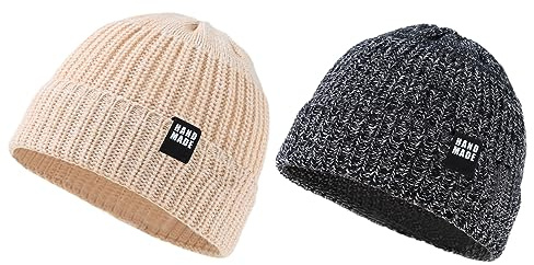 Pesaat Baby Mütze Jungen Strickmütze Weiche Baumwolle Mädchen Hut Kindermütze Warme Wintermütze 0-5 Jahren Winter,Herbst (Schwarz+Khaki, 2-5Jahren)