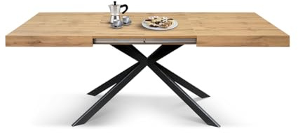 PAZZO DESIGN Ausziehtisch Family, gekreuzte Beine, hergestellt in Italien (140 x 90 x 74, rustikale Eiche mit schwarzem Bein)