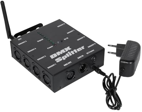 Wirless DMX Optischer Splitter, DMX512 Signalamplifier Verteiler mit Sender | Mit wirless DMX, 1 Direkter Eingang und Ausgang, 8 Unabhängige Ausgänge für Lichtsteuerung, Bühnenkonsole, DJ