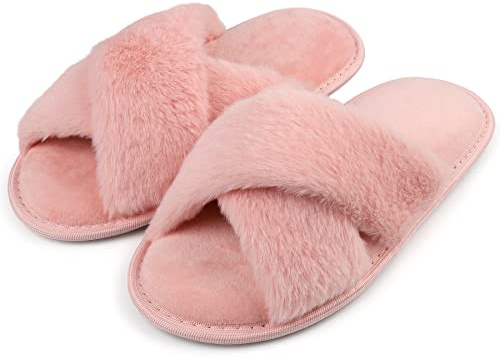 riemot Chaussons Femme Pantoufles en Mousse à Mémoire de Forme Antidérapantes et Confortables Chaussons Femme Hiver Pelucheuses Pelucheuses Bout Ouvert Slippers Pour Intérieur/extérieur,Pink,EU36-37