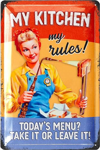 LANOLU Retro Blechschild My Kitchen My Rules, Bild Küche, Schilder mit Sprüchen, Retro Deko, Küchenbilder, Weinkenner Geschenk, Weindeko, Vintage Metallschild 20x30cm