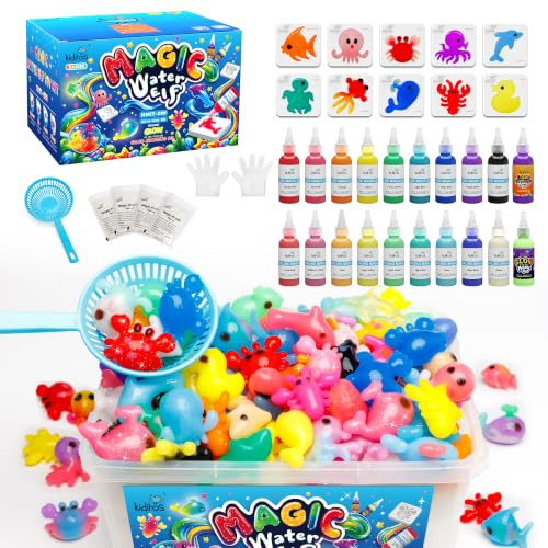 Kiditos Magic Water Elf Toy Kit – Squishies for Kids, 20 Gels & 10 Molds, Magic Gel Water Pets Sensory DIY Craft Kit, Party Favors & Gifts for Kids Ages 3+