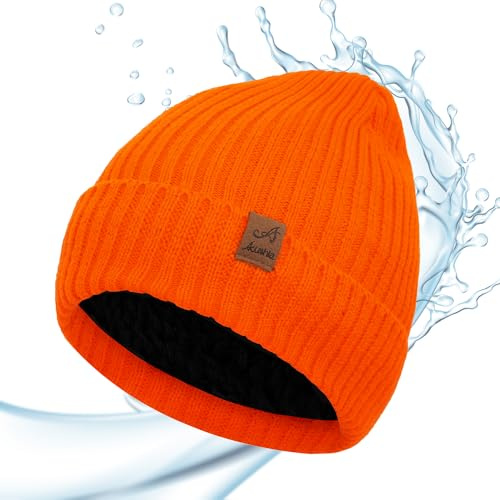 ACUSHLA Berretto invernale impermeabile antivento – foderato in pile spesso lavorato a maglia, cappello invernale per uomini e donne caldo berretto da orologio per la stagione fredda, Arancione
