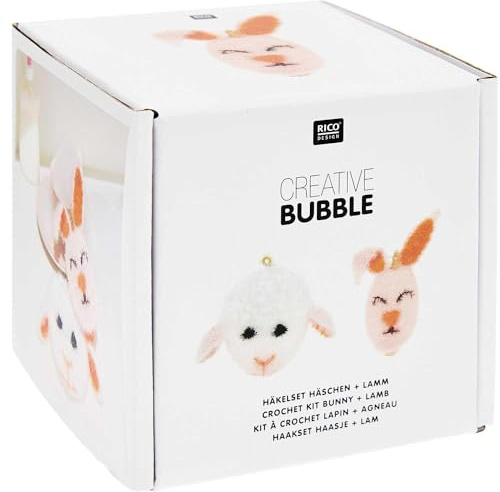 Rico Design Creative Bubble Häkelset Häschen Lamm 8 Teile Häkelset 10.5 cm Polyester Kunststoff Metall Papier Ostern
