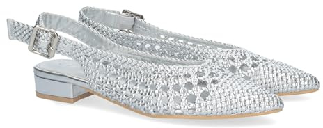 shoes&blues.es Zapato Plano de Mujer, Comodo, Estilo Salon, de Punta Fina, de Material Entrelazado, y Cierre de Hebilla