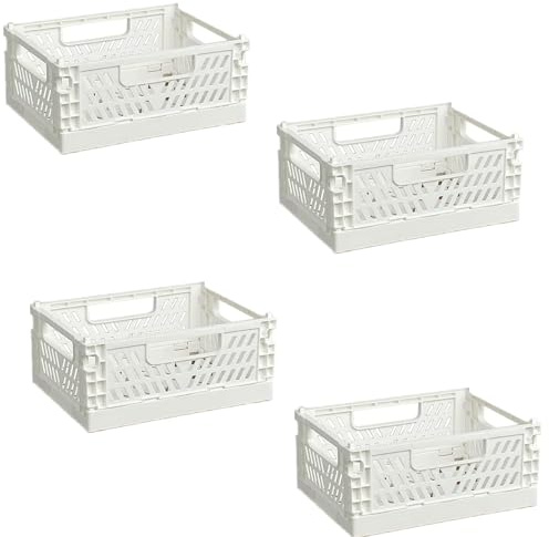 EURXLQ 4 Stück Klappbox Weiß 25×16×10cm,Klappkiste Körbe Aufbewahrung Zusammenklappbarer Tragbar Aufbewahrunskisten Bunt aufbewahrungskiste Geeignet für Küche,Bad,Büro,Schlafzimmer
