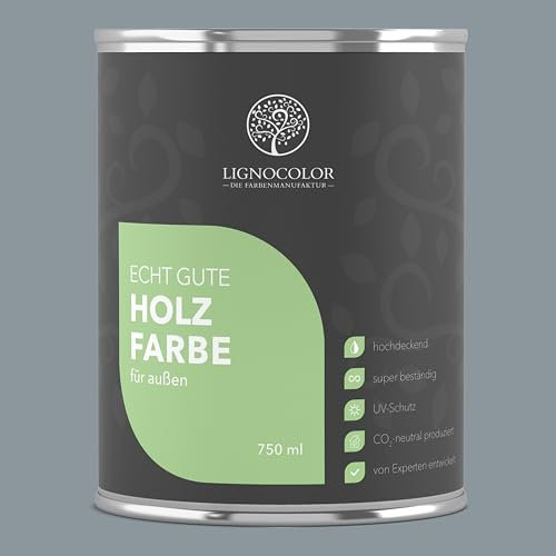 Lignocolor Holzfarbe Außen glänzend | wetterfeste Farbe für den Außenbereich (Silbergrau glänzend, 750ml) | hochdeckend & hochbeständig
