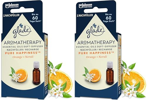 Glade Aromatherapy Essential Oils Duft-Diffuser Nachfüller, Pure Happiness, Orange + Neroli, Aroma Diffuser, 17,4ml (Packung mit 2)
