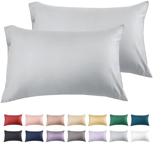 Warmstar Kissenbezug 40x60 Baumwoll Hellgrau 2er Set,100% langstapeligeer Baumwolle kissenbezüge 600er Fadenzahl Satinbindung Ultra weich atmungsaktiver Umschlag Kissenbezug für Kissen 40x60cm