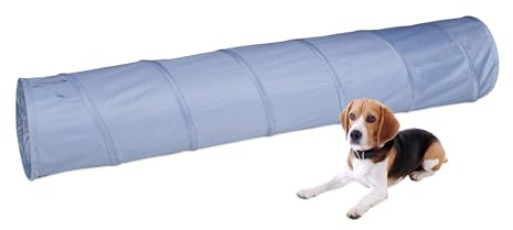 Relaxdays Tunnel per Cani, Tubo da 300 cm Pieghevole, Attrezzatura Agility Dog, Addestramento a Ostacoli, Ø 50cm, Grigio