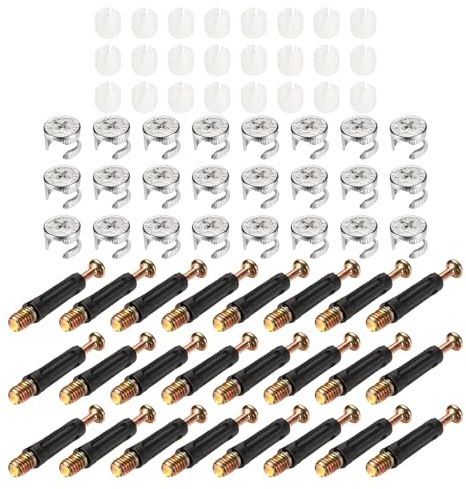 sourcing map 24 Sets Cam Locks for Furniture, 40mm Cam Lock Nut and Screw, 3 in 1 Furniture Connecting Fasteners with Dowel Eccentric Wheels Pre-Inserted Nuts for Cabinet Bookcase, Black