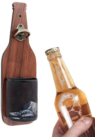 Décapsuleur mural en bois, Décapsuleur Mural Vintage Ouvre-Bouteille, Décapsuleur De Bière, Ouvre-bière en bois avec attrape-capsules, Cadeau pour hommes et amateurs de bière