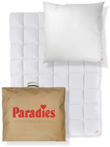 PARADIES Bettenset Mikrofaser Ganzjahresdecke 135x200 cm mit Kissen 80x80 | Feine Mikrofaserdecke 155x220 mit Kissen, Atmungsaktiv, Kassettensteppung, Made in Germany