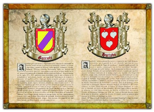Lámina impresa para cuadro con Origen e Historia de 2 Apellidos + Certificado y Plantilla Árbol Genealógico. Diseño Pergamino Antiguo | Bodas, aniversarios y regalos personalizados | Incluye PDF