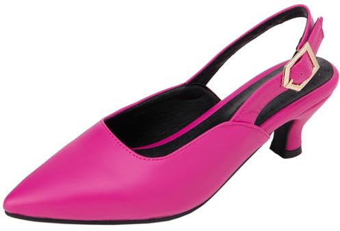CUTEHEELS Sandali eleganti da donna con tacco e pizzo chiuso, Fucsia, 44 EU