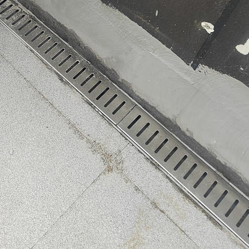Tapa Desague Terraza Rejilla de Drenaje de Canal para Patio Adoquinado, Drenaje de Zanja con Orificio Lineal de Rejilla de Acero, Cubierta de Drenaje de Entrada de Alta Resistencia, Drenaje de Ducha p