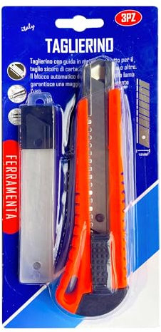 Taglierino Cutter Professionale 18mm + 3 Lame di Ricambio taglierini retrattili design per riporre la lama Perfetti per Carta, Cartone, Coupon e Tessuti