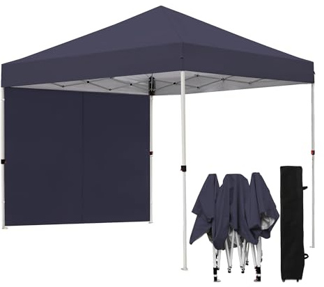 Northroad Pop Up Pavillon, 3 x 3 m mit 1 Seitenteilen Wasserdicht Stabil Faltpavillon, UV Schutz 50+, Höhenverstellbar Gartenpavillon mit Tragetasche, für Pool, Camping, Strand, Dunkelgrau