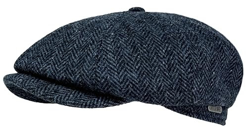 WEROR Schiebermütze Herren – Flatcap Schirmmütze Cap mit Schirm – Fischgrät - schwarzes Steppfutter - 100% Wolle - Herbst/Winter – WEROR-435.1 (56, Blau)