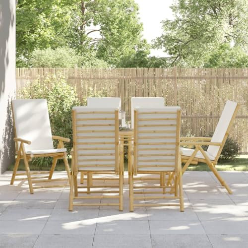 ShGaxin Bistrostühle 6 STK. Klappbar mit Cremeweißen Kissen Bambus, Gartenstühle, Balkonstuhl, Terrassenstühle, Gartensessel, Garten Stühle, Gartenmöbel, Balkon Stühle - 3208928