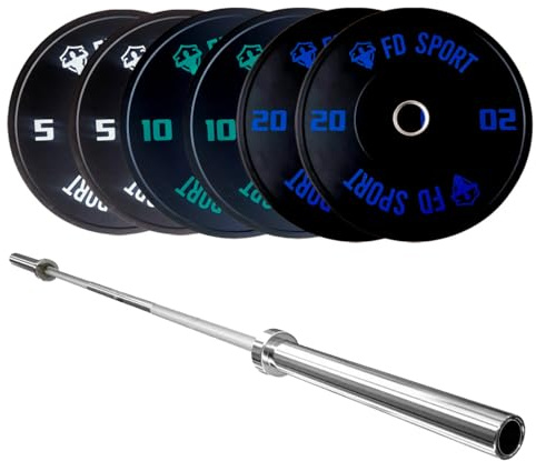 Set Bumper e Bilanciere Olimpico | Kit bumper coppie 5, 10 e 20 kg foro 50 mm | Bilanciere Olimpico 220 cm