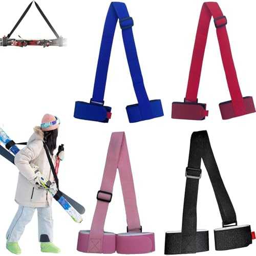 4 cinghie da sci regolabili, cinghia portatile per il trasporto di sci, accessorio ideale per trasportare snowboard, sci e bastoncini da sci, tracolla per il trasporto, Mix, 45 x 120 x 0.3 cm