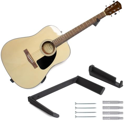 CrunchyWorks geneigter verstellbarer anpassbarer schräger Akustikgitarren Halter, Wandhalterung Bügel Haken mit Montageequipment, Wandhalter Gitarrenständer, Schwarz (bis 9,5cm Tiefe)