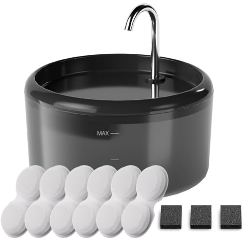 Cat Water Fountain for Drinking with 9 Filters: Water Fountain Cat Bowl - Pet Fountain Quiet - Pet Drinking Dispenser Running Fresh Water - with 6 Carbon Filters + 3 Sponge Filters- VOUAAOOD