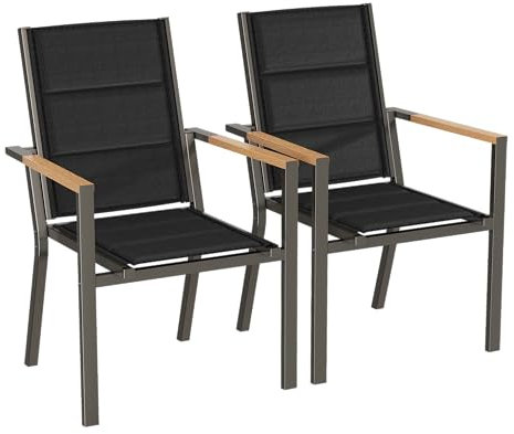 Devoko Gartenstuhl Set 2, Stapelbare Aluminium Esszimmerstühle, Maximale Belastung 160kg, Balkonstühle, Für Garten, Pool, Terrasse, Esszimmer, Gartenmöbel, Braun & Holz