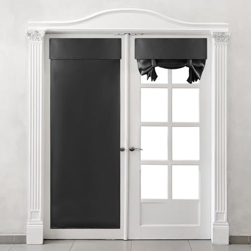 CTDMJ Door Curtain for Living Room, 1 Panel Blackout Curtains Bedroom Thermal Curtains French Door Curtains Windproof Curtain No Drilling Portable Tie Up Shades Window, 26x69-Inch,Black