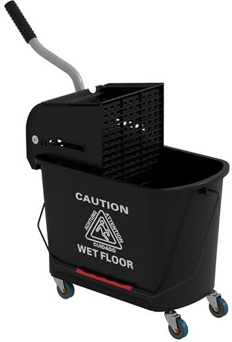 HOMCOM Cubo de Fregona con Ruedas Capacidad de 20 L Cubo de Fregar con Sistema de Escurridor Ruedas y Asa de Transporte para Doméstico y Comercial Negro