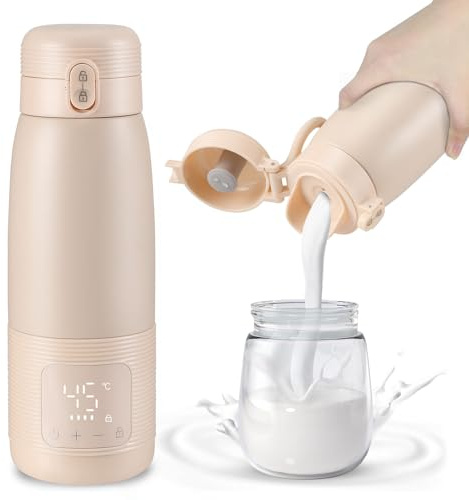 Cordless Portable Bottle Warmer, Baby Portable Milk Warmer Large Capacity 500ML, Fast Heating & Precise Temp Control for for Breast Milk Formula Milk, Rechargeable Baby Bottle Warmer for Travel (02)