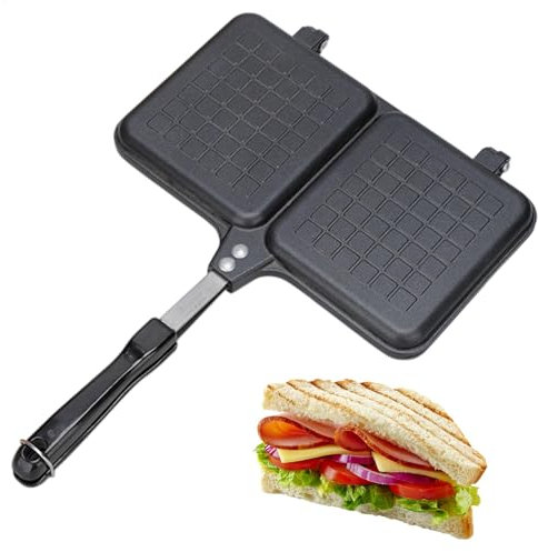 Sandwich Maker,Grilled Sandwich And Panini Maker Pan With Non-Stick Plates,Double Panel Stove Sandwich Toaster With Handle, Stove Grill Pan, Bread Toaster, BBQ Accessories