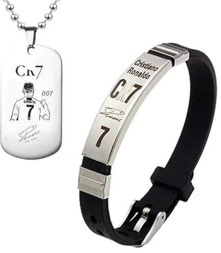 fufupaw Fußball Kette, Fussball Armband Jungen, Ketten für Jungen, Kette, Halskette Nummer 7, Kinder Kette, Fußball Halskette, Fußballsport für Ball Enthusiasten Geschenk (Halskette+armband)