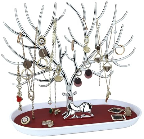 MORE&LESS Plating antlers Jewelry Display Stand,Tree Tower Rack Hanging Organizer for Ring Earrings Necklace Bracelet