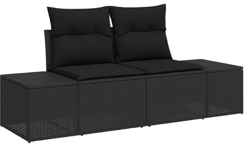 vidaXL Trädgårdsoffa med kudde Svart 184 x 62 x 69 cm konstrotting, Moderna Trädgårdsmöbler, lätta och hållbara, UV-skyddade moduler för vår- och sommarhäng i terrassen