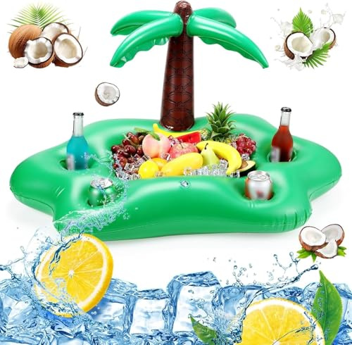 Coconut Tree Floating Cabana Bar, Hot Tub Drink Holder for Adults, Inflatable Pool Accessories for Summer Pool Parties