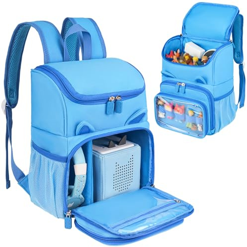 Carrying Backpack Compatible with Toniebox 2/1 Starter Set & Tonies Figures | Travel Storage Bag Fits for Tonies Characters, Headphones & Accessories, Cute Case with Clear Pocket for Figures Display,Blue